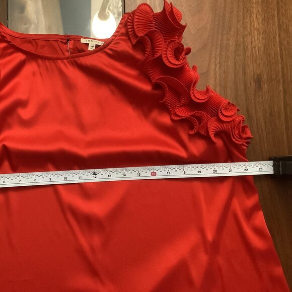 JODIFL-WOMENS RED SILK STATEMENT RUFFLE SLEEVE TOP SIZE NWT-SIZE 1X - Picture 6 of 7
